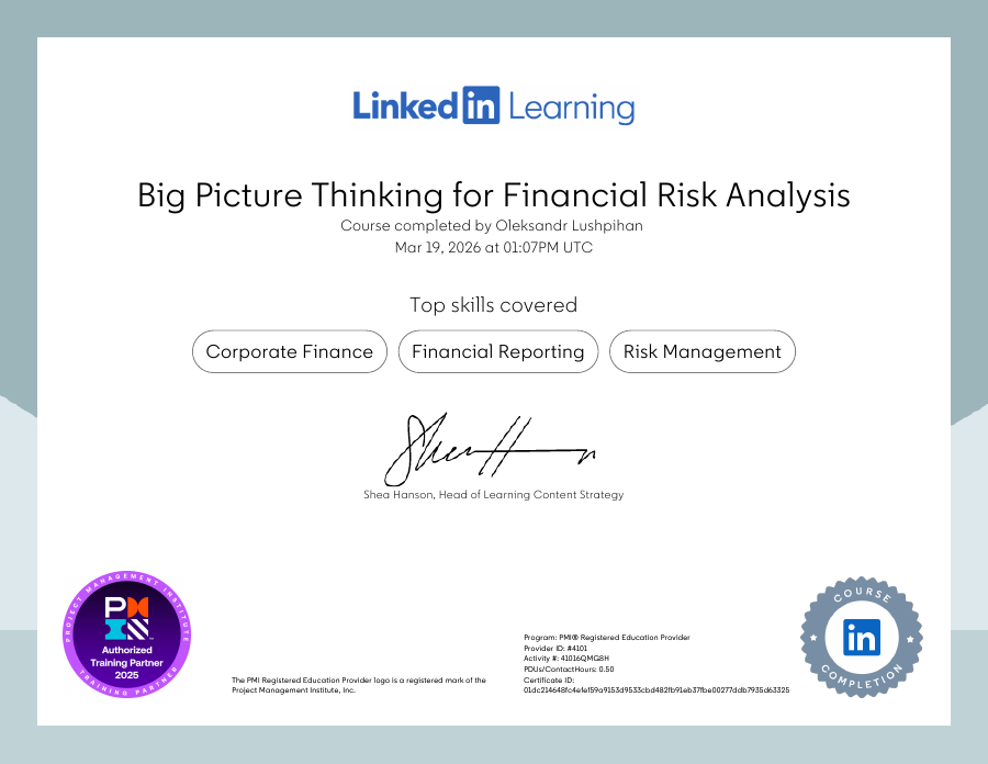 Big Picture Thinking for Financial Risk Analysis certificate preview
