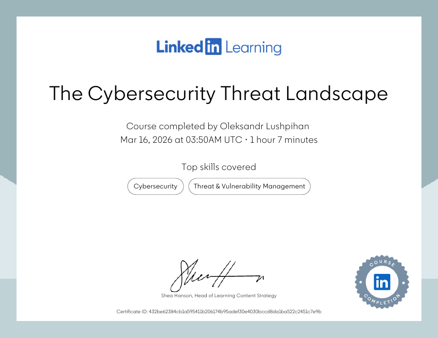 The Cybersecurity Threat Landscape certificate preview